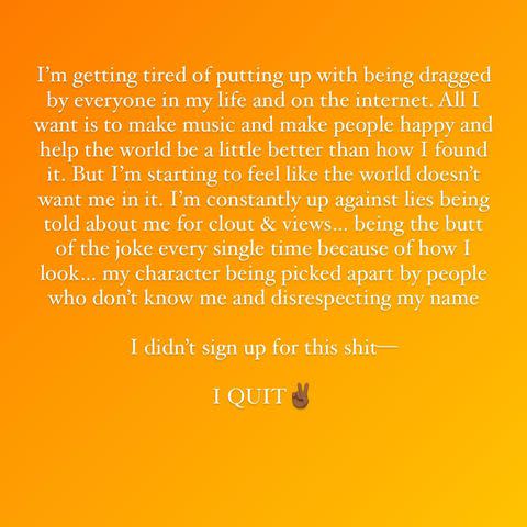 <p>Lizzo/Instagram</p> Lizzo's 'I quit' post