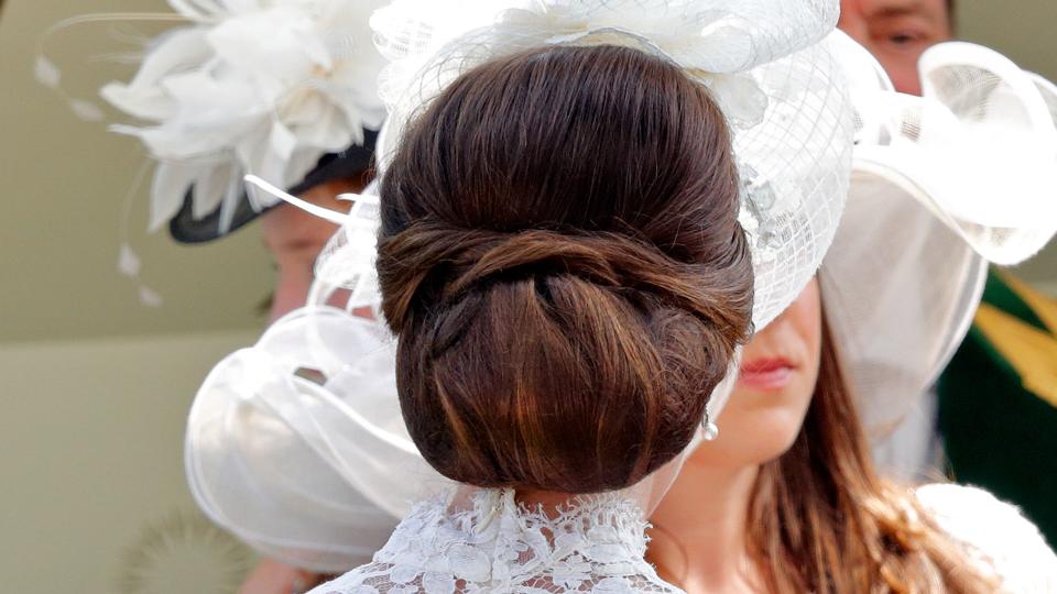 Kate's hair  in a pristine chignon