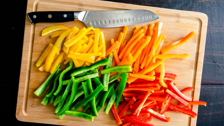 sliced vegetables on cutting board