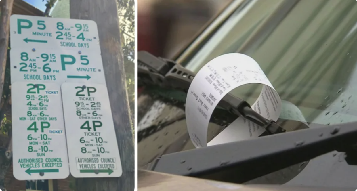 Paperless parking tickets debate pictured with parking sign in Sydney.