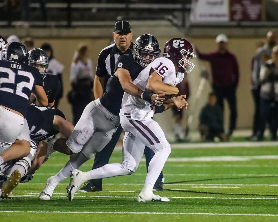 Vandegrift senior safety Alex Foster, tackling Dripping Springs quarterback Austin Novosad last year, returns to the Vipers after having more than 200 tackles as a junior. He is committed to Air Force.