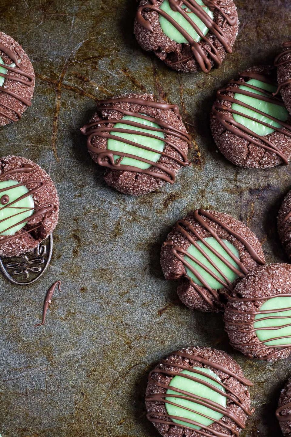 Mint Chocolate Thumbprint Cookies