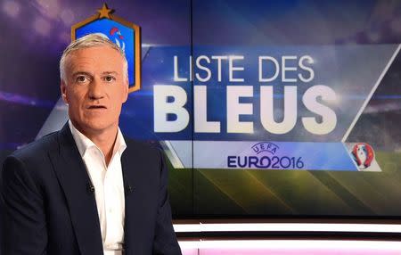 France's soccer head coach Didier Deschamps poses before taking part in the broadcast news of French TV channel TF1 in Boulogne-Billancourt, outside Paris, France, May 12, 2016 to name his 23-man squad for the European soccer Championship in France. REUTERS/Franck Fife/Pool