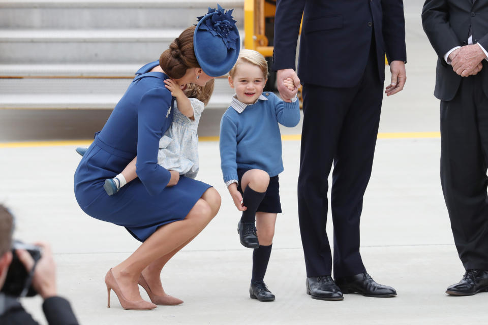 arrive at the Victoria Airport on September 24, 2016 in Victoria, Canada.  Prince William, Duke of Cambridge, Catherine, Duchess of Cambridge, Prince George and Princess Charlotte are visiting Canada as part of an eight day visit to the country taking in areas such as Bella Bella, Whitehorse and Kelowna.