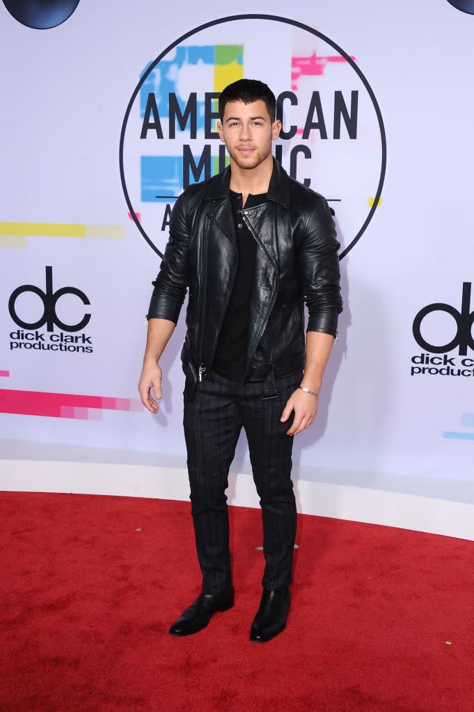 Nick Jonas in a leather look