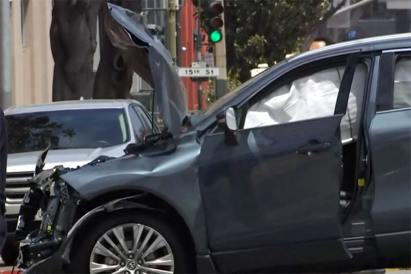 A carjacking suspect led officers on a pursuit that ended with a crash in San Francisco, on May 23, 2023. (KNTV)