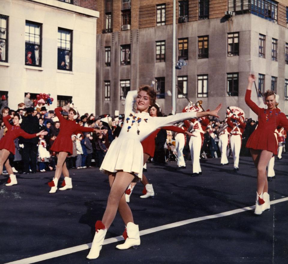 Head majorette Linda Ohmes leads the way for the Leon Marching Redcoats in the 1960 Macy’s Thanksgiving Day Parade in New York City.
(Photo: Photo courtesy of Cheryl Ann Hobbs Hurt)