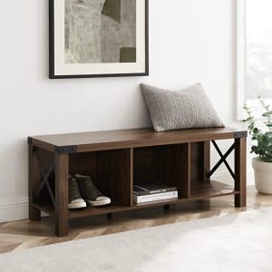 Walker Edison Sedalia Modern Farmhouse Metal X Entryway Bench