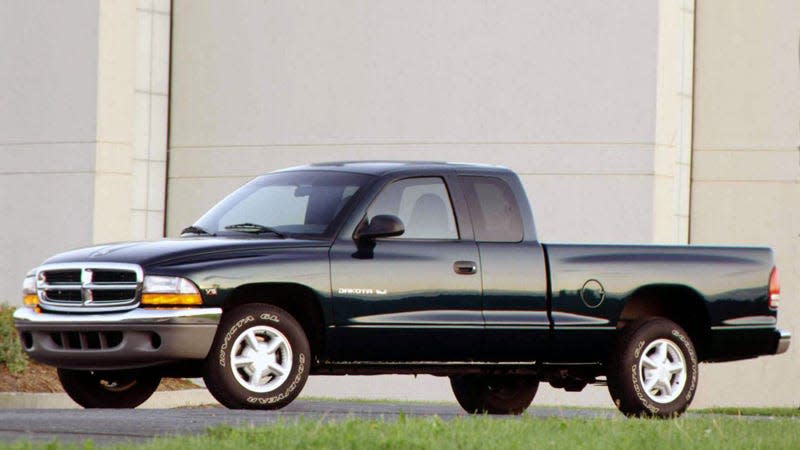 A photo of a black Dodge Dakota pickup truck. 