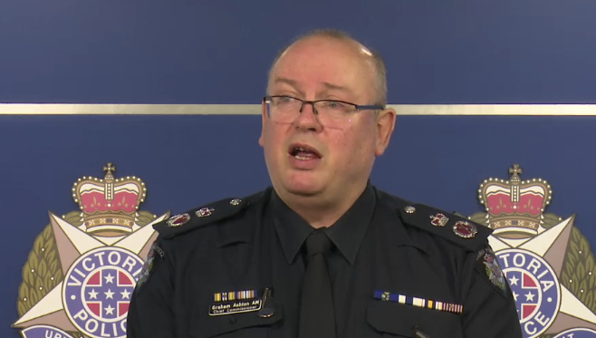 Chief Commissioner of Police Graham Ashton addressed the media on Thursday morning. Source: Vic Police