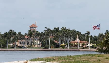 FILE PHOTO: The Mar-a-Lago estate owned by U.S. President Donald Trump is shown with a U.S. flag in Palm Beach, Florida, U.S., April 5, 2017. REUTERS/Joe Skipper