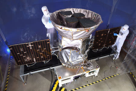 TESS, the Transiting Exoplanet Survey Satellite, is shown in this photo obtained by Reuters on March 28, 2018. NASA plans to send TESS into orbit from the Kennedy Space Center in Florida aboard a SpaceX Falcon 9 rocket set for blastoff sometime between April 16 and June on a two-year mission. NASA/Handout via REUTERS