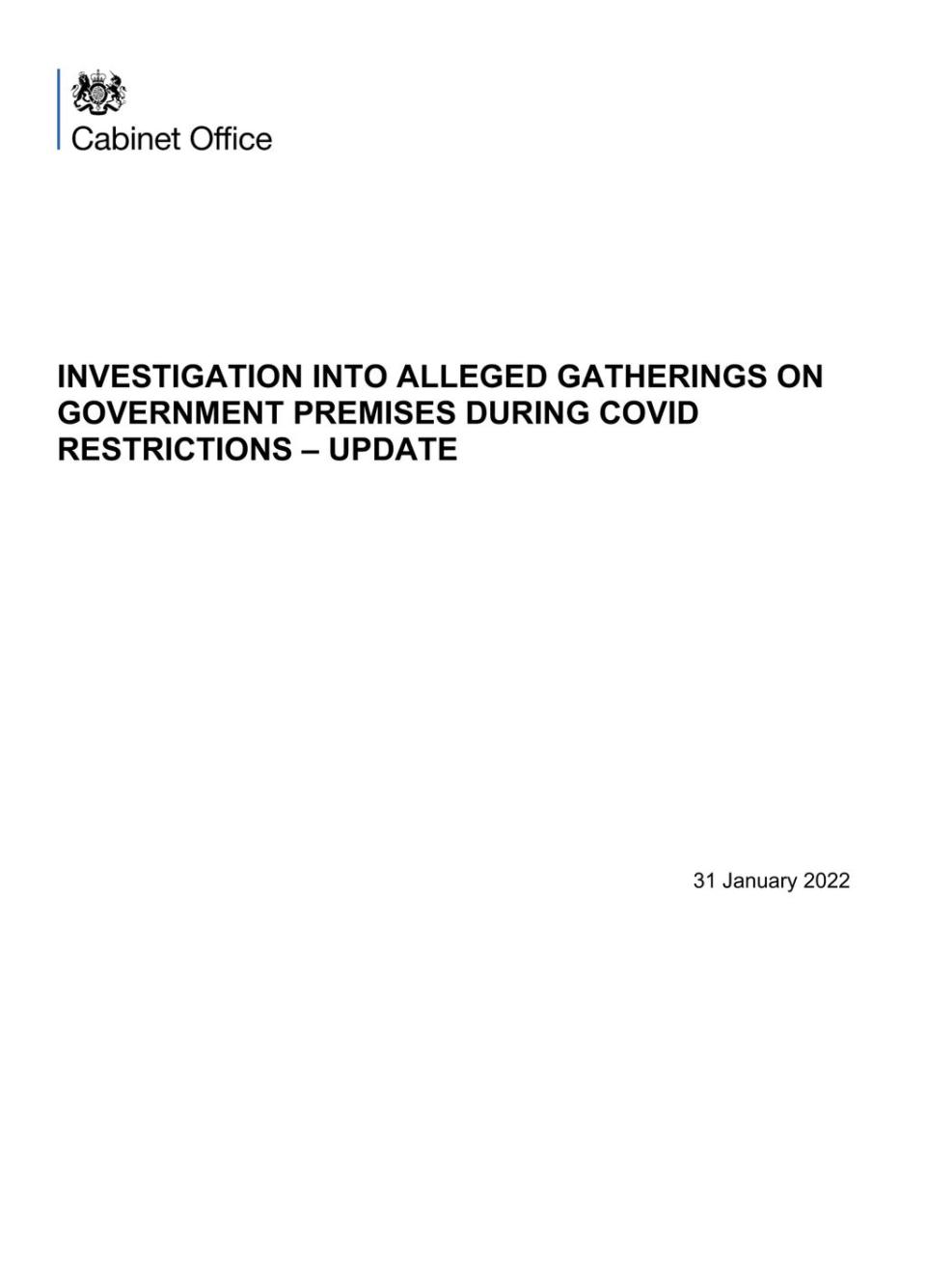 The cover of the Sue Gray partygate report (Cabinet Office/PA) (PA Wire)