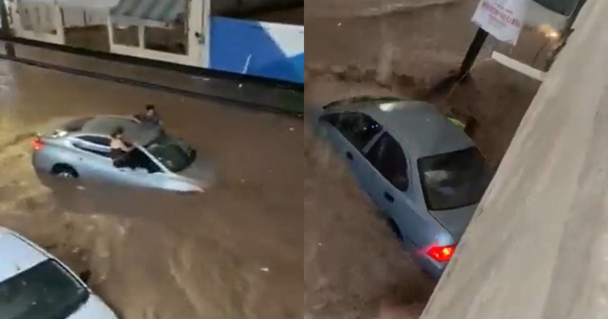 Inundaciones por el huracán Lidia en Puerto Vallarta arrastran autos y hasta personas. Foto: captura de video X vía @RuidoEnLaRed