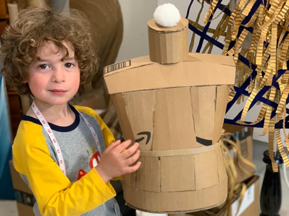Max Alexander with his cardboard mannequin