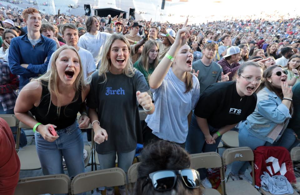 The student-led "Fill The Stadium" evangelism event featuring Chance The Rapper, Kari Jobe, Chandler Moore, and evangelist Nick Hall is held on April 29, 2023 at Gaylord Family-Oklahoma Memorial Stadium in Norman, Okla.  The event was organized by students Josh Robinson and Nathan Wong. [Steve Sisney/For The Oklahoman]