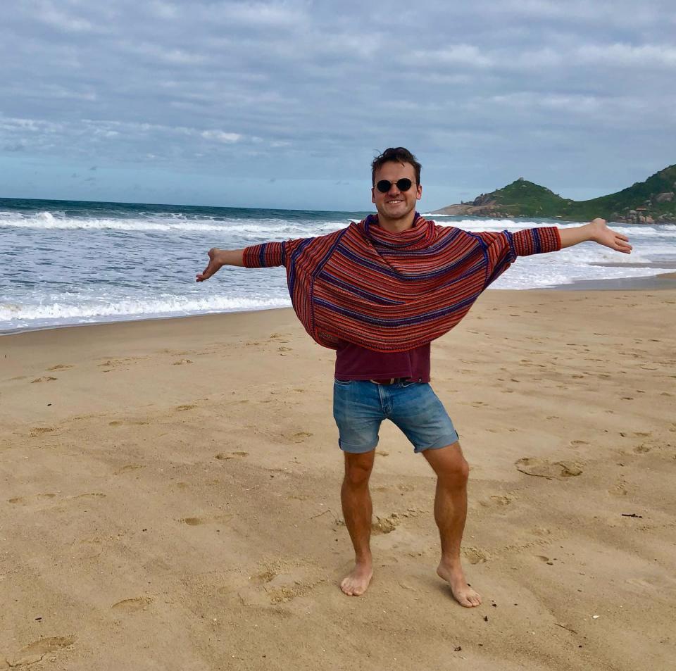 The author on a beach in Florianópolis, Brazil.