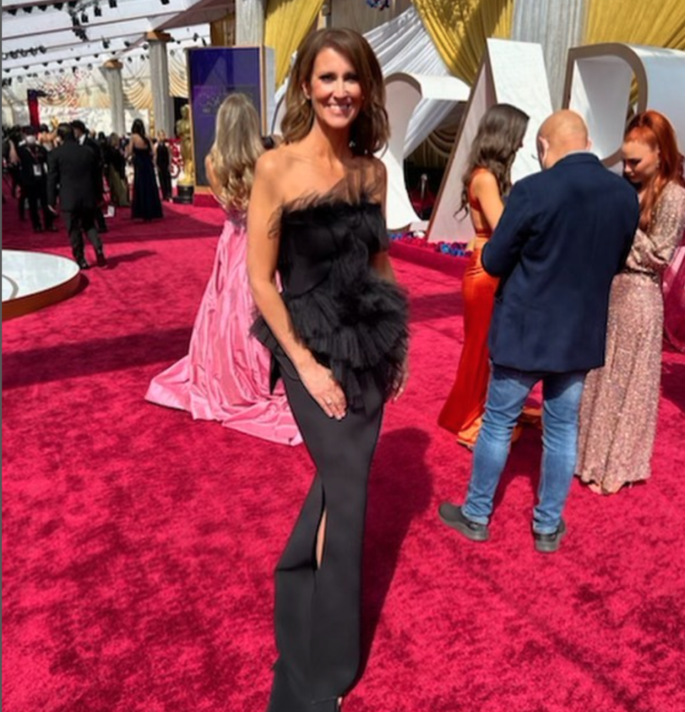 Sunrise host natalie barr in Toni Maticevski gown at the Academy Awards