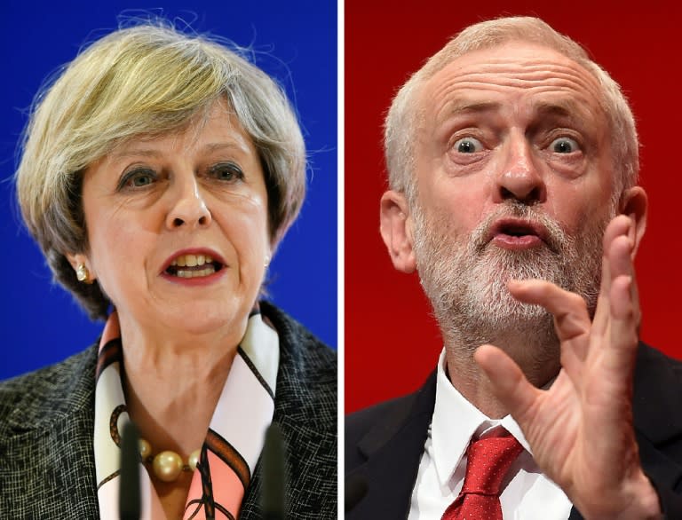 The Labour Party of Jeremy Corbyn (R) outperformed expectations in this month's UK election, turning what was predicted to be a procession for Theresa May (L) into a disaster