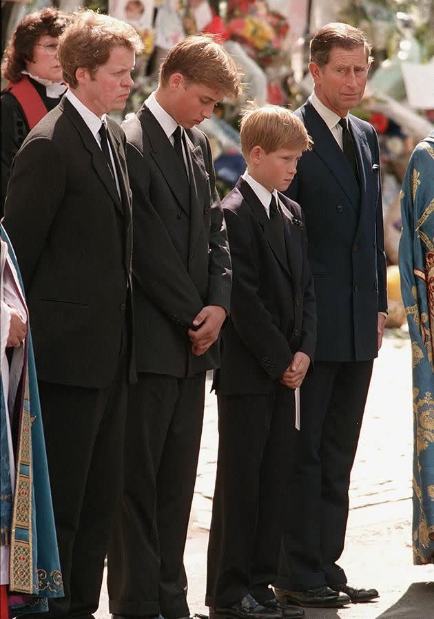 Earl Spencer walked behind Diana's coffin alongside Prince William and Prince Harry. Photo: Getty Images