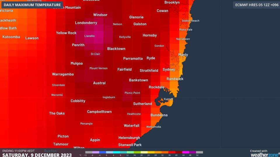 Daily max temp NSW on Saturday. Picture: WeatherZone