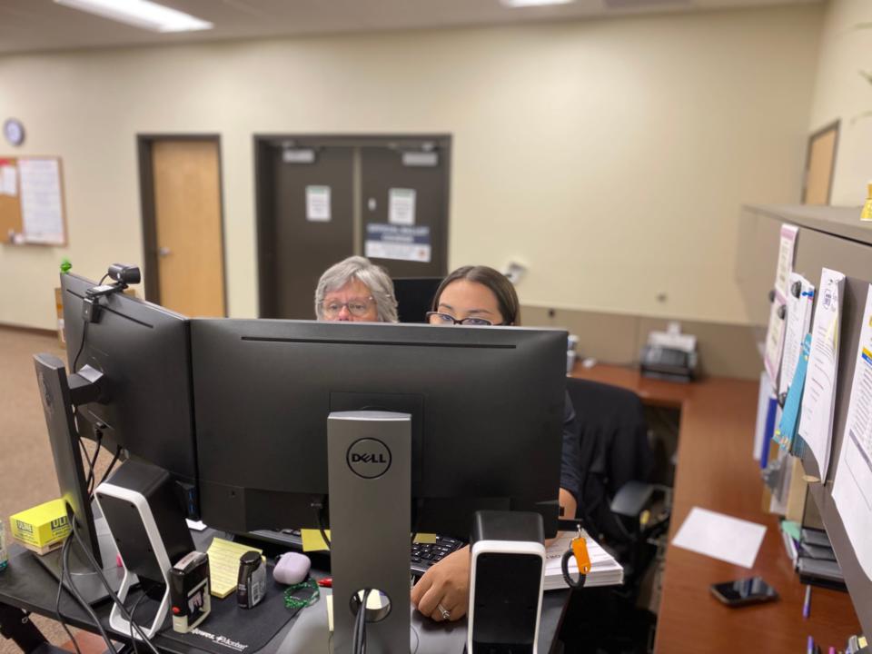 Two election staffers work to cure ballots at the Pinal County Recorder's Office in Coolidge on Nov. 7, 2023. Recorder Dana Lewis said it was a successfully run election, adding that her staff "knocked it out of the park."