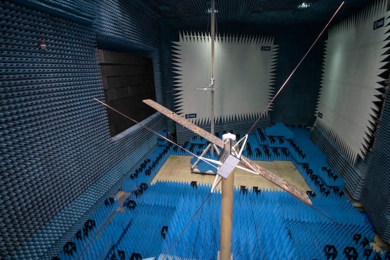 The Juventas CubeSat (and it’s antenna array) being tested in November 2021.