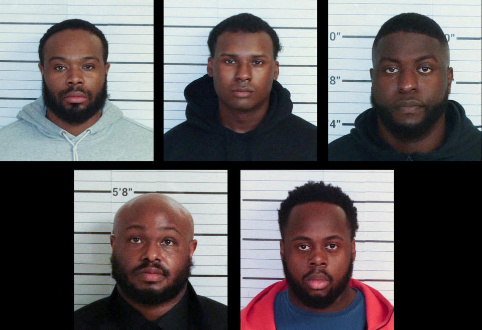 Mug shots, from top left, of Demetrius Haley, Justin Smith, Emmitt Martin III, Tadarrius Bean and Desmond Mills Jr.