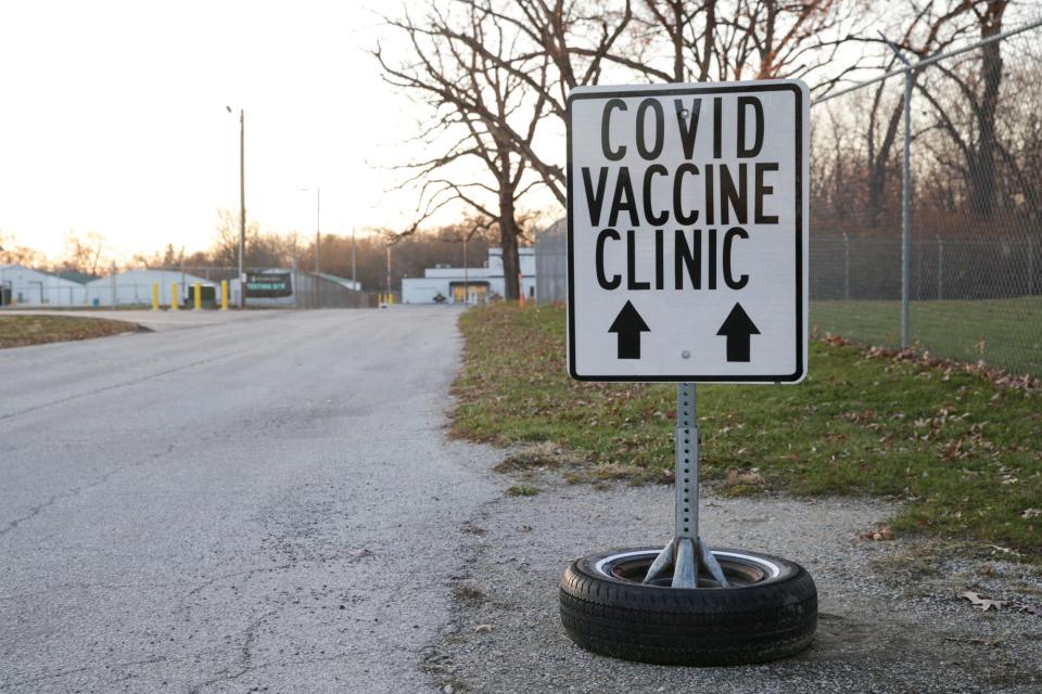 A sign directs traffic to the Tippecanoe County COVID-19 Vaccine Clinic, 1950 S. 18th St., Wednesday, Dec. 8, 2021 in Lafayette.