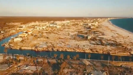 Aerial footage taken by a drone shows the damage after Hurricane Michael in Mexico Beach, Florida, U.S., October 14, 2018 in this still image taken from social media video. Palm Beach County Sheriff's Office via REUTERS