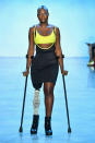 <p>Mama Cax is an amputee, activist, and model who has already graced the cover of <em>Teen Vogue</em> in the past. She is seen here walking the runway for Chromat during New York Fashion Week. (Photo: Getty Images) </p>