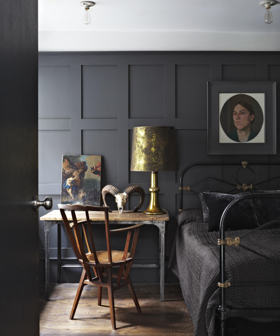 <p> Black bedroom ideas&#xA0;are a daring choice, but this color needn&apos;t feel cold. In fact, this chic choice can feel warm and cozy with a few vital elements, as showcased in the room above.&#xA0; </p> <p> The first is the one-color scheme &#x2013; if you put black with black, it can actually feel warmer than if you add white to the scheme. The second is the presence of warm wood in the room, in both the flooring and furniture. This is heightened in this bedroom by the use of mottled warm metallics. At night, of course, a warm lightbulb will ensure the light reflected off the ceiling is warm and welcoming.&#xA0; </p> <p> These design tricks work really well with&#xA0;gray,&#xA0;too.&#xA0; </p>