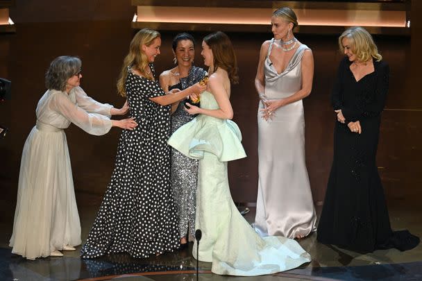 Viewers noticed that Field repeatedly tugged onto Lawrence's arm and her dress while she was handing the award over to Stone, with several people speculating that she’d been hoping to do the honors herself.