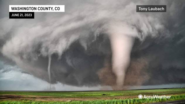 Two tornadoes spin near Akron, Colorado on June 21, 2023. (AccuWeather/Tony Laubach)