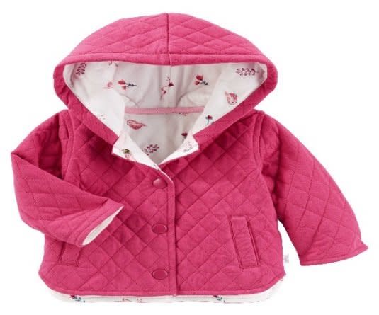 The recall affects the OshKosh Baby B&rsquo;gosh quilted jackets in pink and gray. (Photo: CPSC)