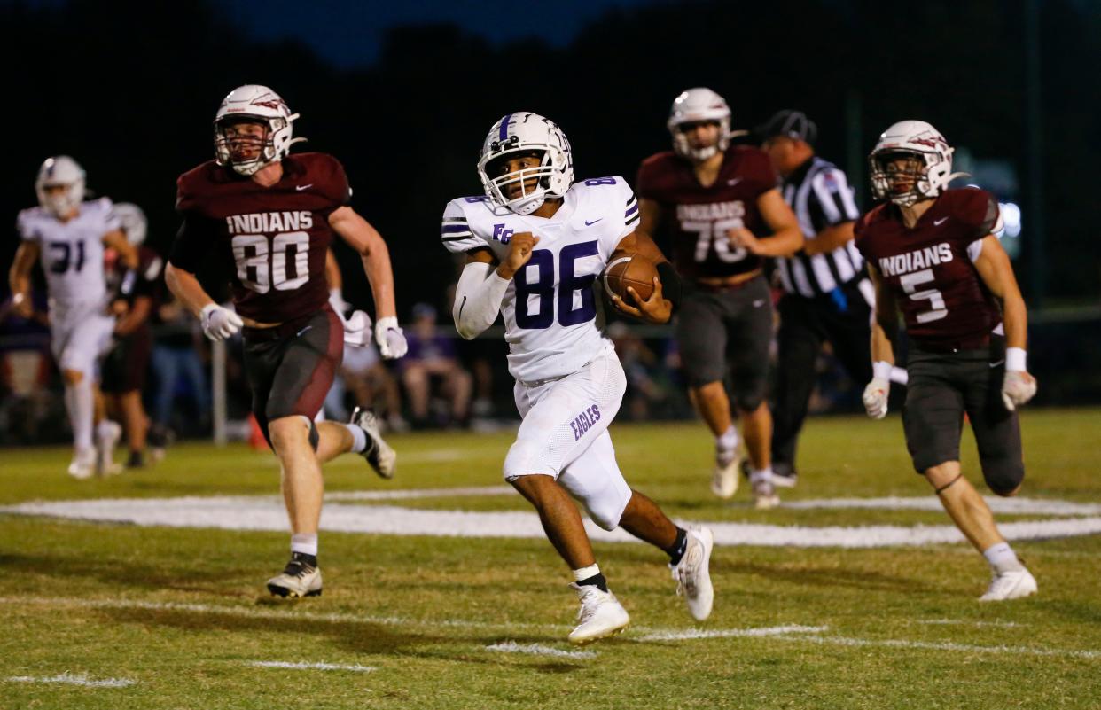 Fair Grove's Kellen Lair carries the ball for a touchdown during a game against Strafford on Friday, Sept. 29, 2023.