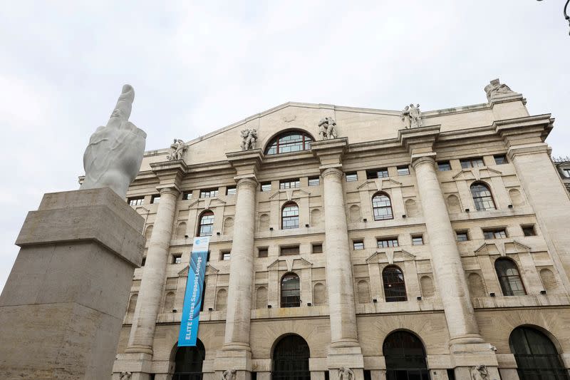 FILE PHOTO: A view shows the Milan stock exchange building in downtown Milan