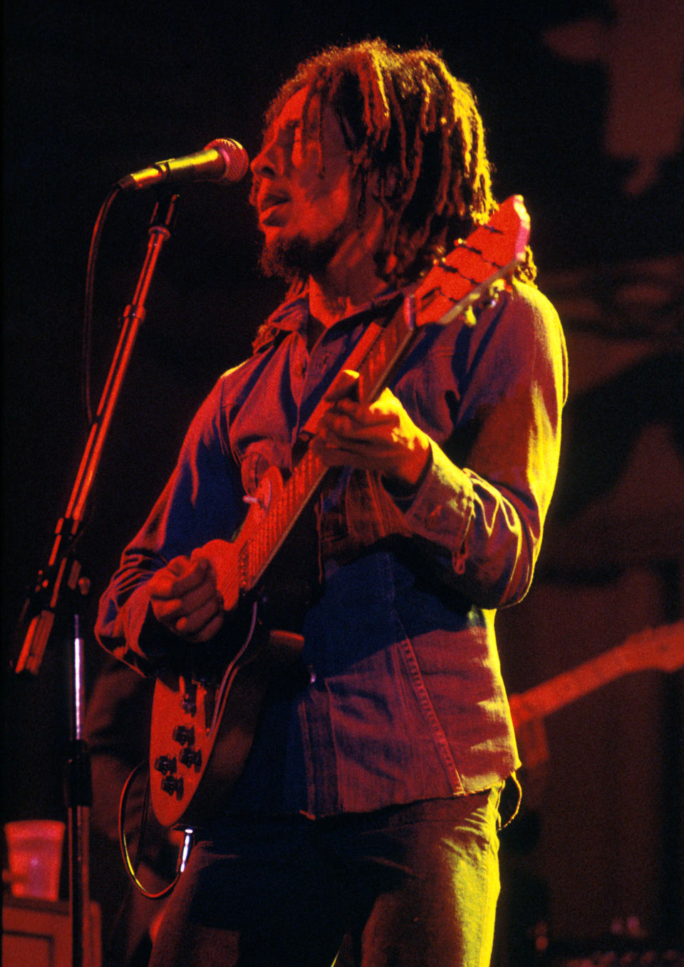 Bob Marley and The Wailers perform on stage at the Odeon, Birmingham, United Kingdom, 18 July 1975. (Photo by Ian Dickson/Redferns)