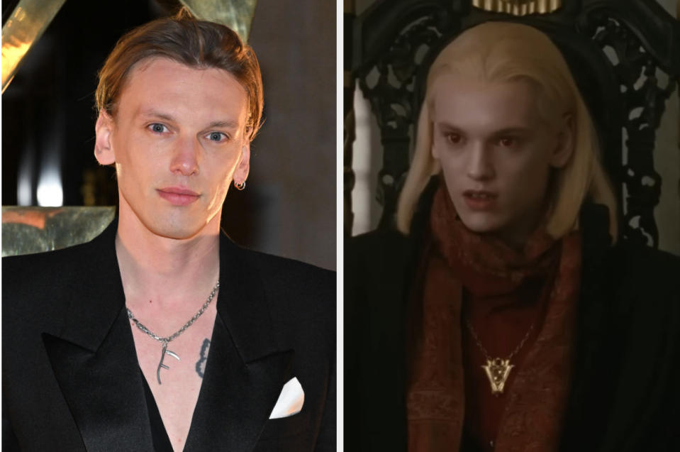 Jamie Campbell Bower in real life and as Caius