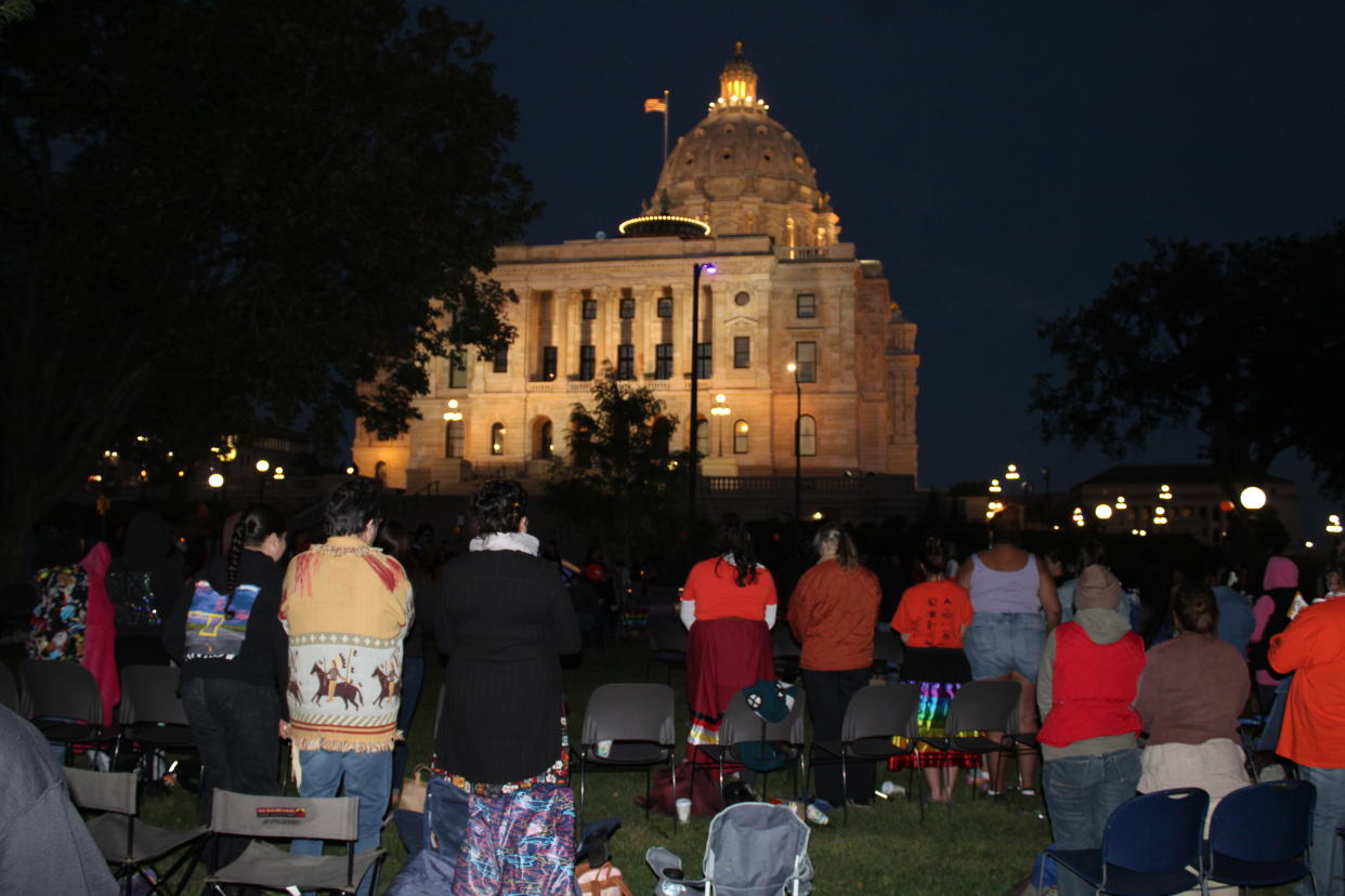 Crowds gathered for a candlelight vigil hosted by the Native American Boarding School Healing Coalition near the Minnesota State Capitol in Saint Paul on Thursday, Sept. 29.  ( Photo by Darren Thompson for Native News Online)