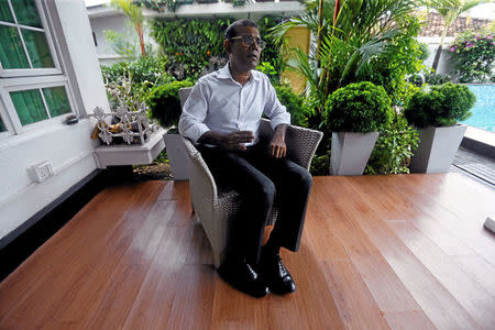 Maldives' former president Mohamed Nasheed speaks during an interview with Reuters in Colombo, Sri Lanka June 4, 2018. REUTERS/Dinuka Liyanawatte