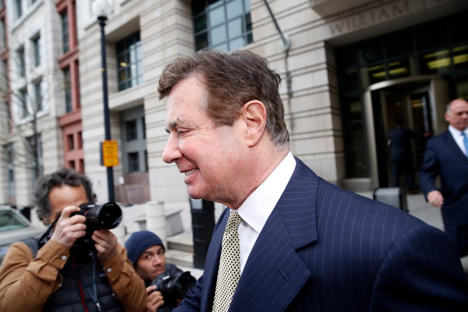 Paul Manafort departs U.S. District Court after a hearing April 19, 2018, in Washington.