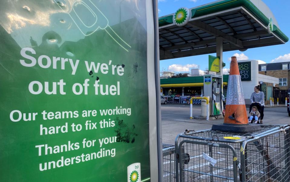 A BP petrol station that has run out of fuel is seen in south London - Toby Melville/Reuters