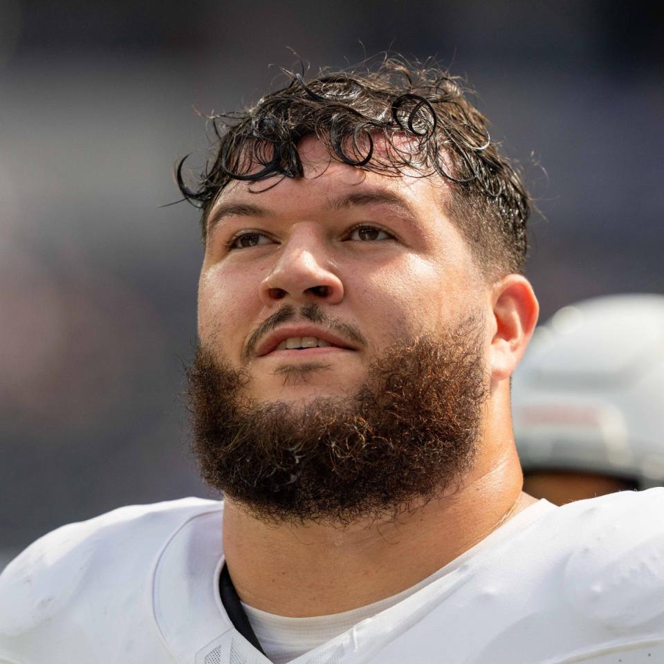 Arizona Cardinals center Trystan Colón (63) before the game against the Los Angeles Rams at SoFi Stadium in Inglewood on Oct. 15, 2023.