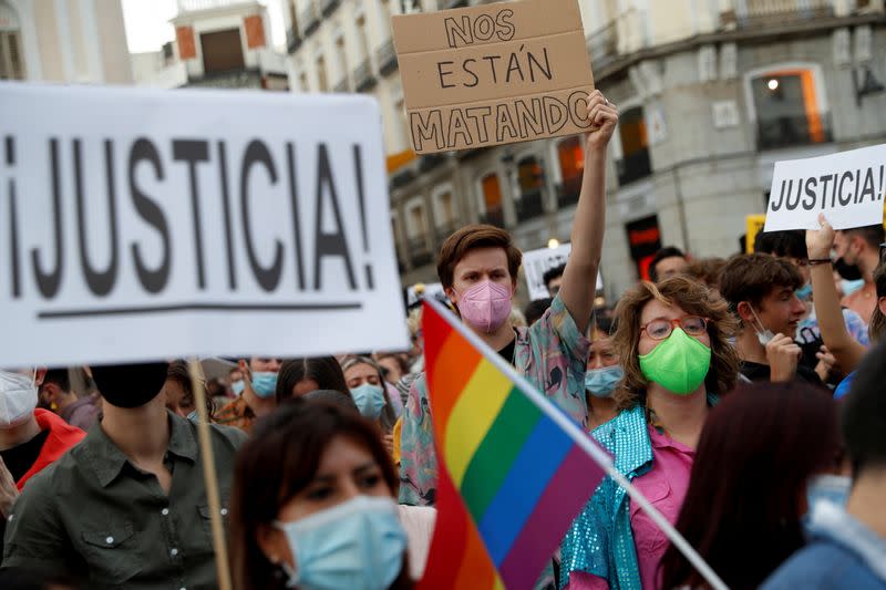 LGBTIQ+ activists and supporters demonstrate against hate crimes, in Madrid