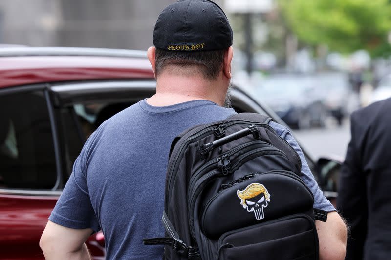 Fernando Alonso, President of the Proud Boys Miami Chapter, stands outside of the U.S. Federal Courthouse after Enrique Tarrio's sentencing was postponed due to an emergency, in Washington D.C