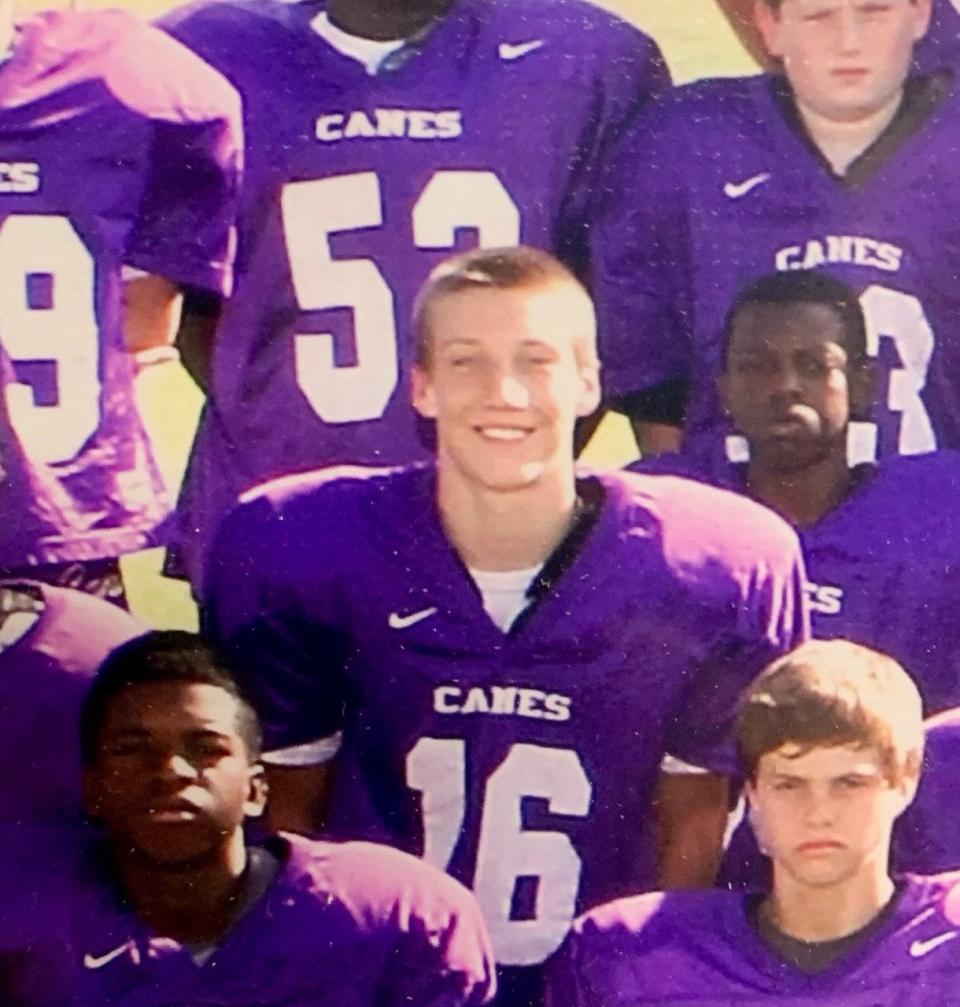 QB Trevor Lawrence in a team photo as a seventh-grader at Cartersville Middle School. He led the Purple Hurricanes to middle school championships in 2012 and 2013.