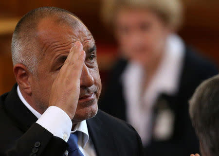 Bulgaria's new Prime Minister Boiko Borisov reacts after being elected in the parliament in Sofia, Bulgaria May 4, 2017. REUTERS/Stoyan Nenov