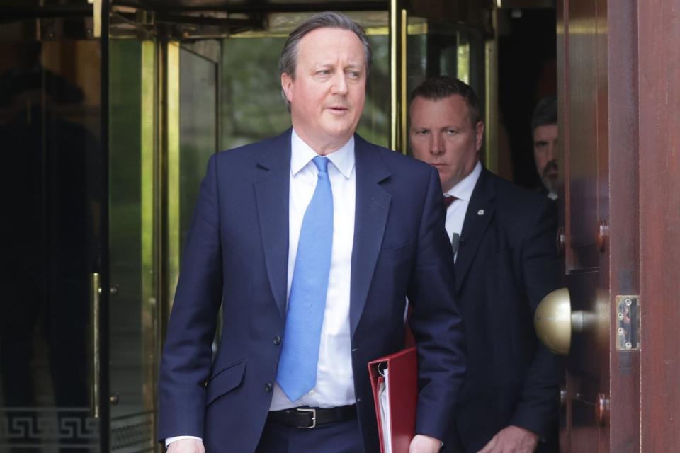Foreign Secretary Lord David Cameron leaves Millbank Studios, in Westminster (Stefan Rousseau/PA Wire)