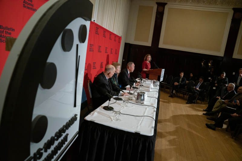 Former U.N. Secretary-General Ban Ki-Moon speaks on a panel discussion about "Doomsday Clock" threats in 2020. File Photo by Ken Cedeno/UPI